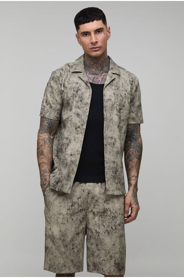 Tall Bleach Wash Textured Regular Fit Shirt - taupe