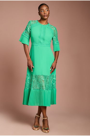 Lace Insert Midi Dress