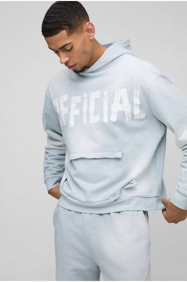 Oversized Boxy Official Distressed Pocket Hoodie
