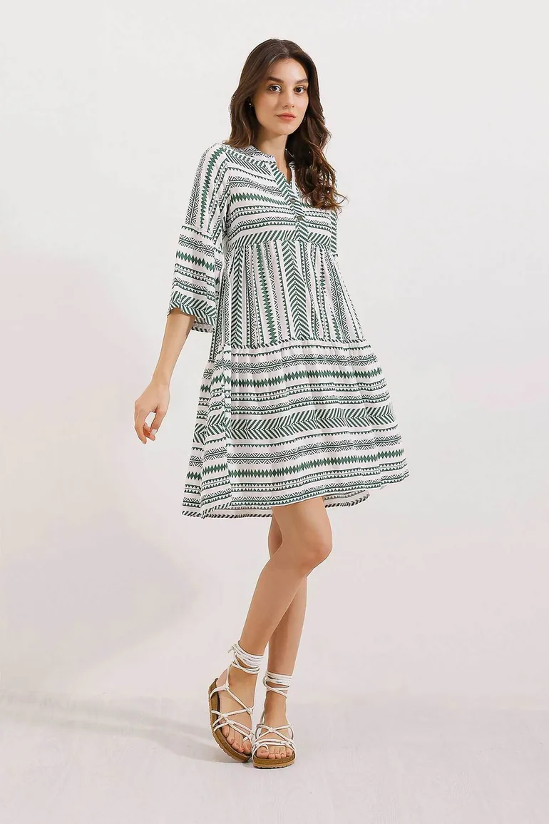ETHNIC PATTERN DRESS - Khaki - 1