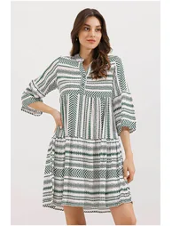 ETHNIC PATTERN DRESS - Khaki