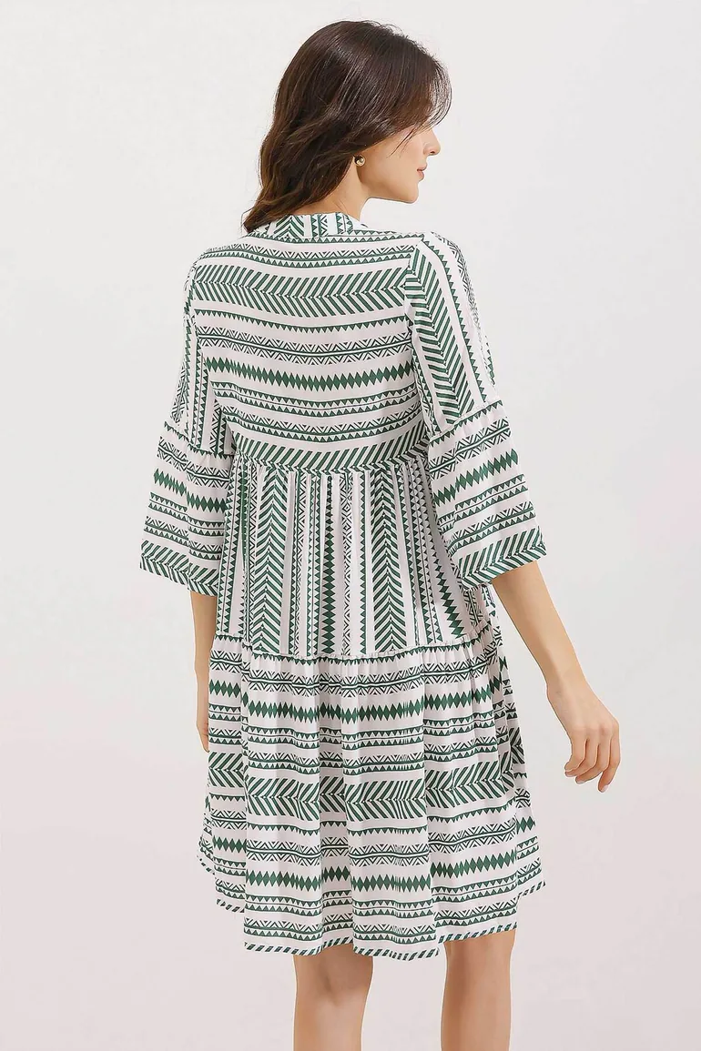 ETHNIC PATTERN DRESS - Khaki - 3