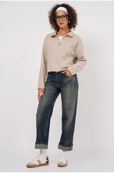 BDART Relaxed Fit Crop Sweater with Zipper Collar