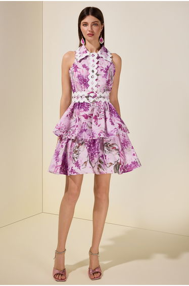 Floral Ruffle Mini Dress With Belt