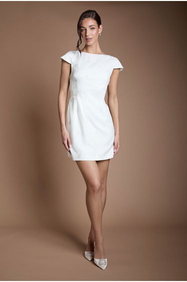 Embellished Drape Bow Wedding Mini Dress