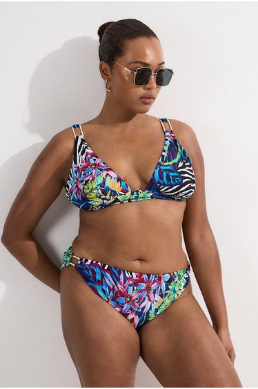 Plus Size Tropical Floral Plunge Bikini Top
