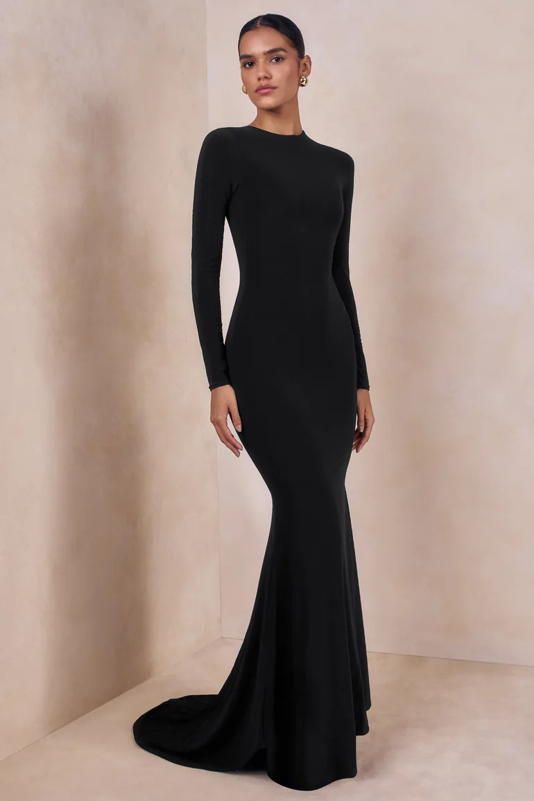 One Step Ahead | Black Long Sleeve Backless Fishtail Maxi Dress - 4