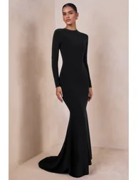 One Step Ahead | Black Long Sleeve Backless Fishtail Maxi Dress - 4