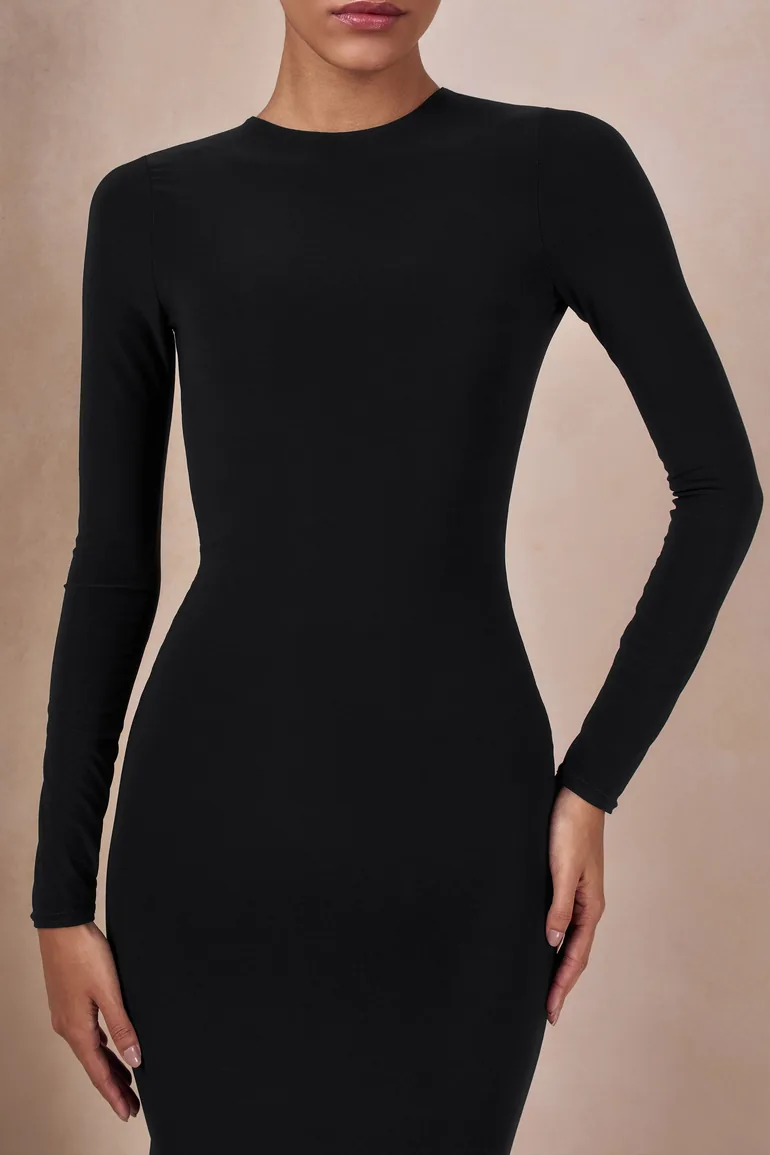 One Step Ahead | Black Long Sleeve Backless Fishtail Maxi Dress - 2