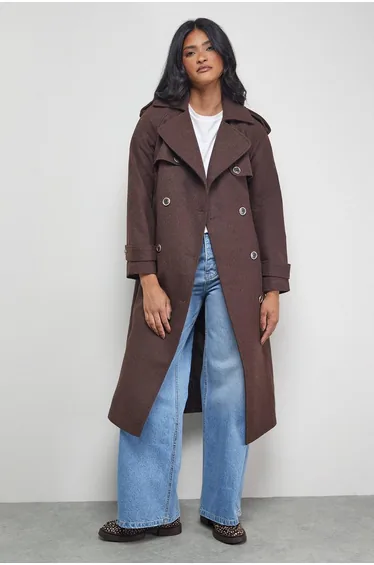 Wool Mix Belted Trench Coat