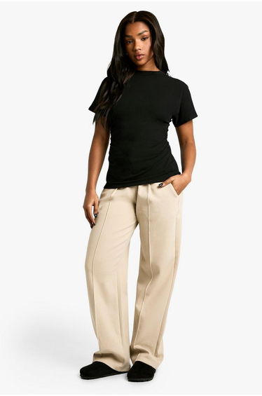 Jersey Ruched Waist Cap Sleeve Tshirt - black