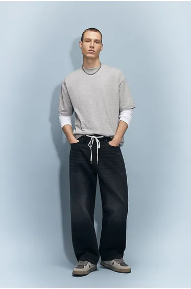 Black Baggy Fit Washed Jeans