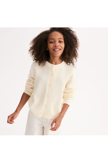 Crew Neck Cardigan in Cotton Knit