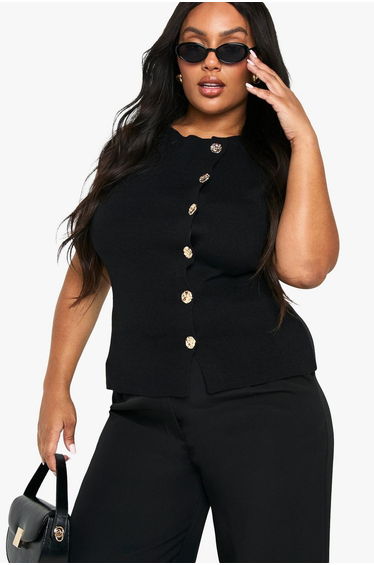 PLUS ASSYMETTRIC GOLD BUTTON WAISTCOAT - black