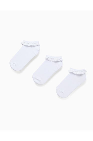 Pack Of 3 Pairs Of Ankle Socks With Lace Detail For Girls, White