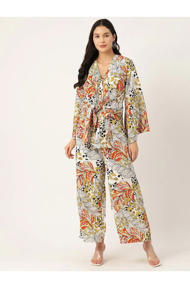 Women Floral Print Tie-Waist Jumpsuit