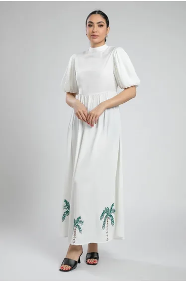 Puffed Sleeves Printed Maxi Dress
