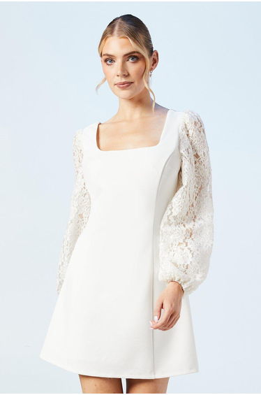 Sequin Lace Sleeve Bridal Mini Dress
