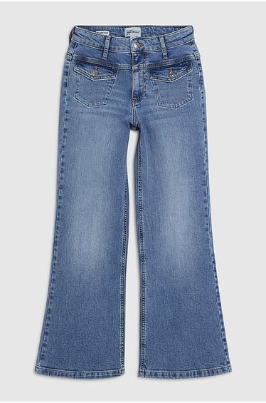 Petite Blue Double Yoke Relaxed Flare Jeans