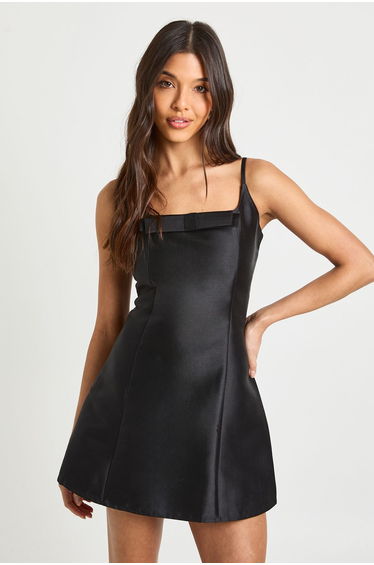 Strappy Bow Front Shift Dress - black