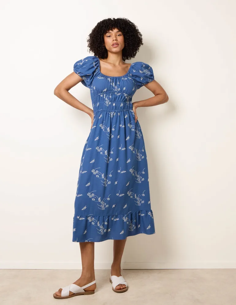 Embroidery Milkmaid Midi Dress - 3
