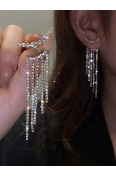 Rhinestone Inlaid Tassel Earrings