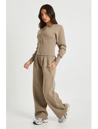 Petite Deep Hem Popper Bomber Sweatshirt Tracksuit - washed khaki - 2