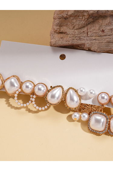 Set of 5 - Faux Pearl Embellished Earrings