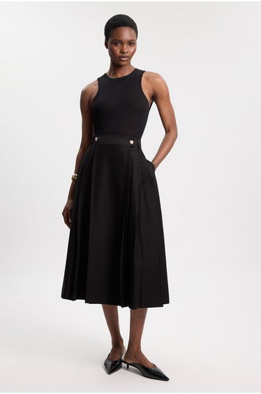 Cotton Utility Button Detail Midi Skirt