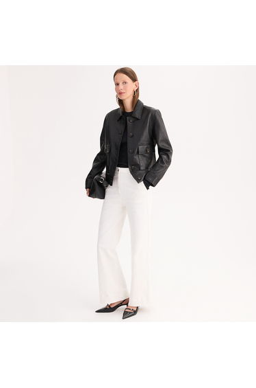 Leather Buttoned Cropped Jacket