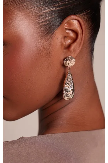 Gold Hammered Circular Teardrop Draped Earrings