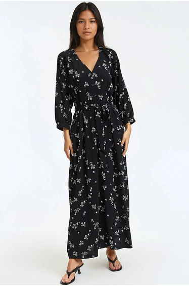 Floral Full Maxi Dress with 3/4 Length Sleeves