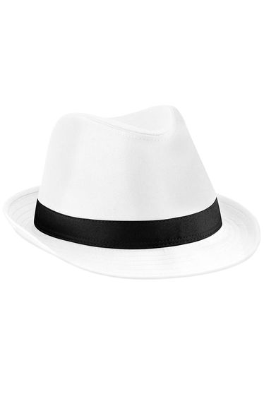 Beechfield Unisex Fedora Hat - White/Black