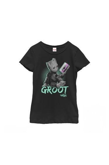 Guardians Of The Galaxy 2 Girls Groot Tape Cotton T-Shirt - Black