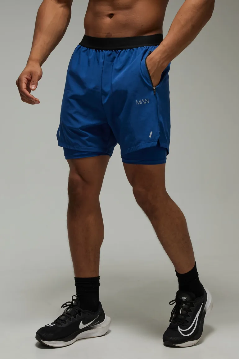 Man Active Stretch Woven 2in1 Shorts - navy