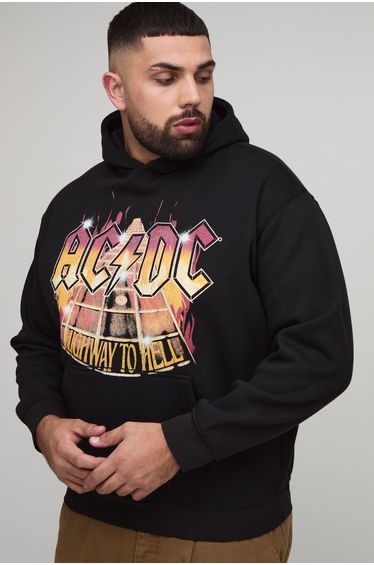 Plus Oversized ACDC Highway To Hell Print License Hoodie - black
