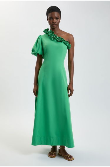 Corsage Detail Cotton Poplin Midi Dress