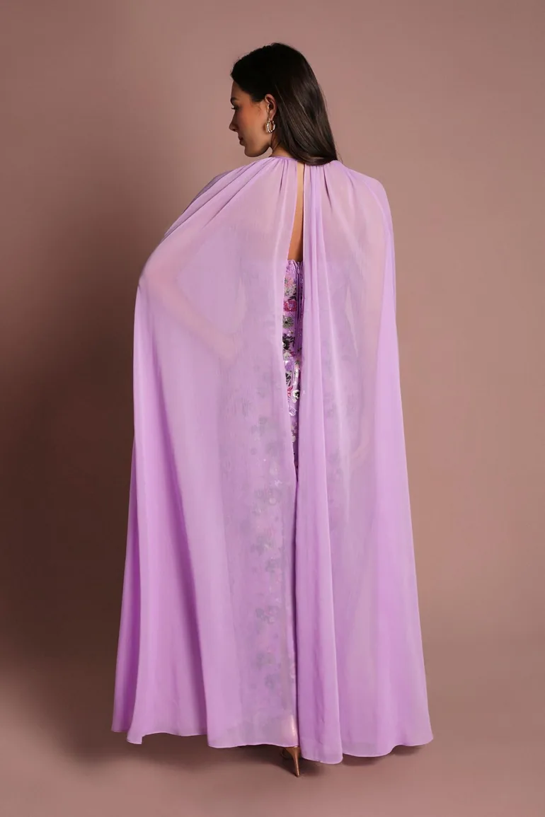 Coast Muse Embroidered Mesh Cape Maxi Dress - 2