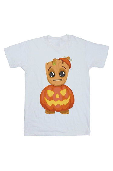 I Am Groot Girls Pumpkin Cotton T-Shirt - White