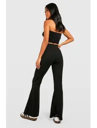 Petite Crinkle Rib Thick Waistband Flares - black - 1
