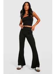 Petite Crinkle Rib Thick Waistband Flares - black - 2