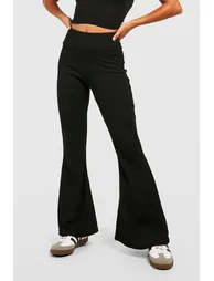 Petite Crinkle Rib Thick Waistband Flares - black - 3