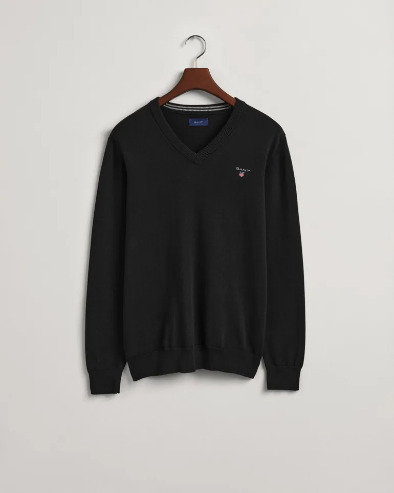 Men's Gant Classic Cotton V-Neck Sweatshirt in Black