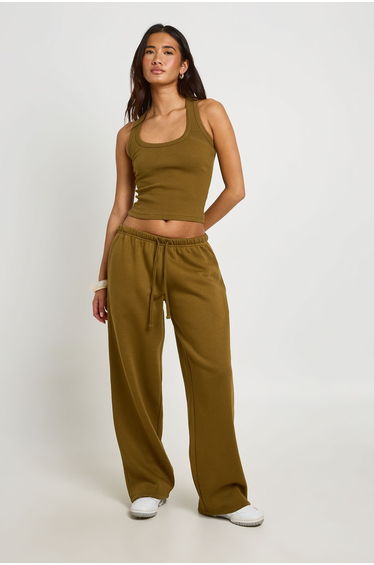 Ribber Racer Vest Top And Jogger Tracksuit - olive