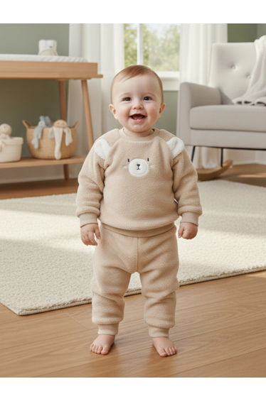 Baby Blush Bear Face Sweater and Jogger Set