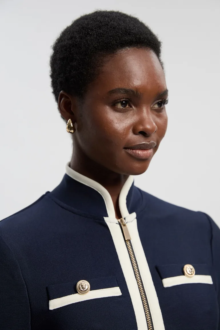 فستان كارين ميلين كحلي قصير بقصة مستقيمة بأكمام طويلة - 1