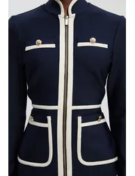 فستان كارين ميلين كحلي قصير بقصة مستقيمة بأكمام طويلة - 2