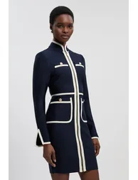 فستان كارين ميلين كحلي قصير بقصة مستقيمة بأكمام طويلة