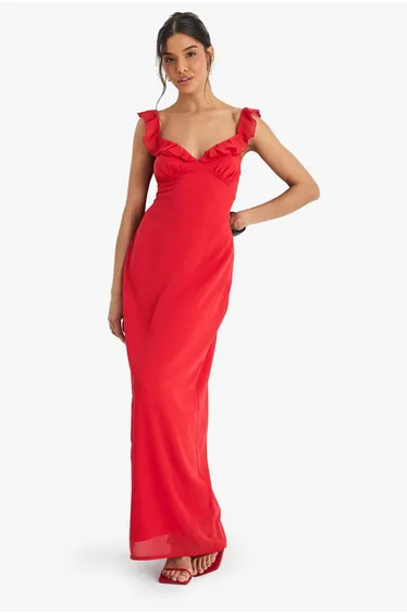 Chiffon Strappy Midaxi Dress - red