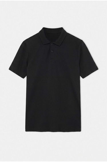 Black Regular/Normal Cut Textured Polo Neck T-Shirt